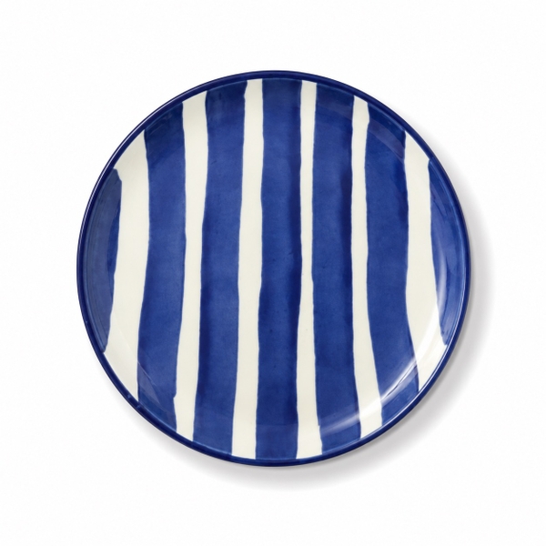BAT TRANG -  Ceramic Large Round Plate in Striped Navy