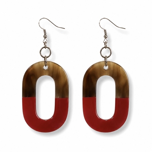 AZIET -  Buffalo Horn & Lacquer Oval Earrings in Red