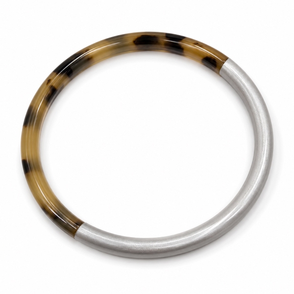 AZIET -  Buffalo Horn & Lacquer Round Bracelet in Silver & Leopard