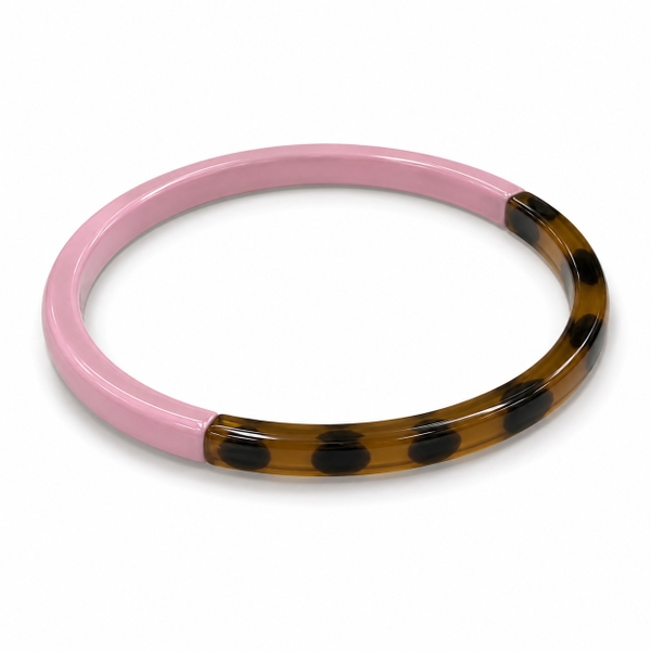 AZIET - Buffalo Horn & Lacquer Slim Bracelet in Pink & Leopard