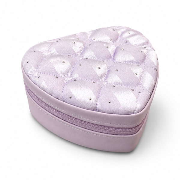 Heart Jewelry Box in Lilac Satin With Crystal Stud