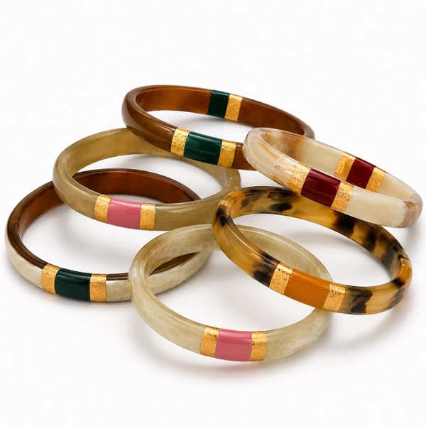 AZIET -  Buffalo Horn & Lacquer Small Flat Bracelet in Dark Brown & Gold