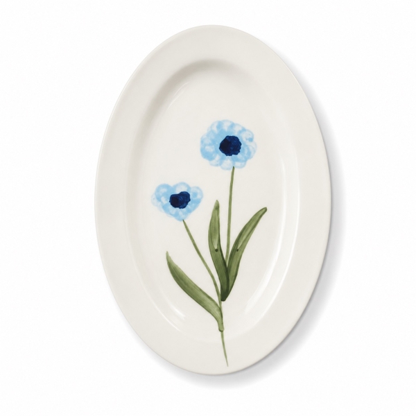 BAT TRANG -  Ceramic Oval Plate With Blue Flower