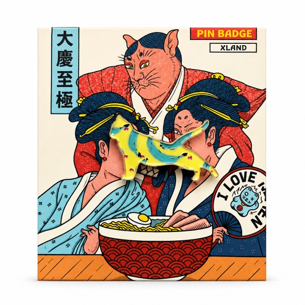 XLAND - ‘Stretching Cat in Blue & Yellow’ Mini Pin