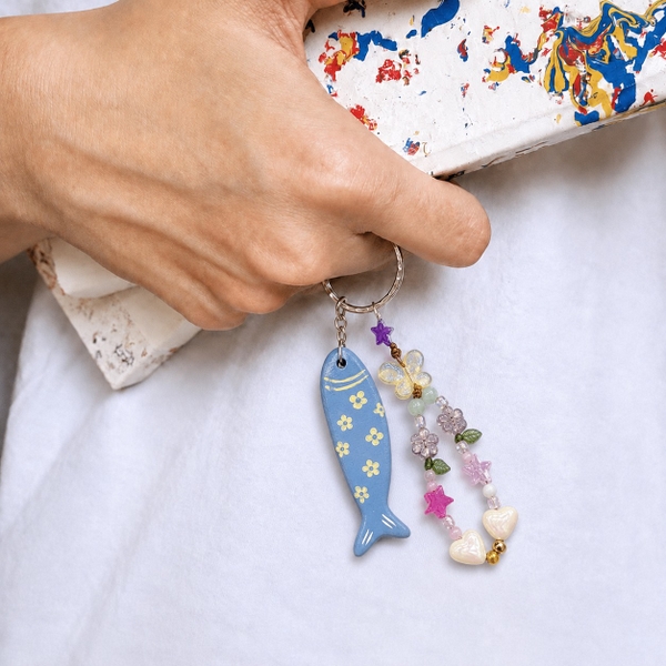 LINDO CRAFTS - Blue Fish Ceramic Keychain