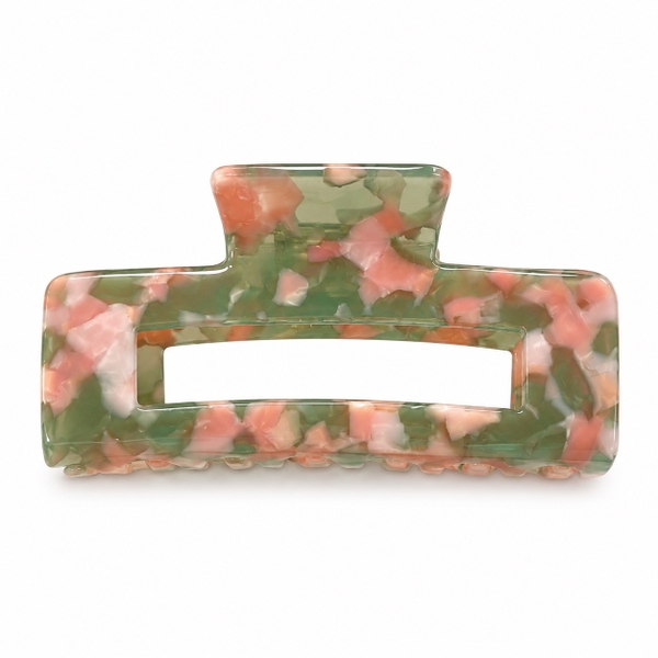 HAIR ACCESSORY - Rectangle Hair Claw in Sage & Pink Mosaic