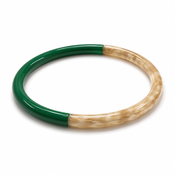 AZIET - Buffalo Horn & Lacquer Round Bracelet in Dark Green