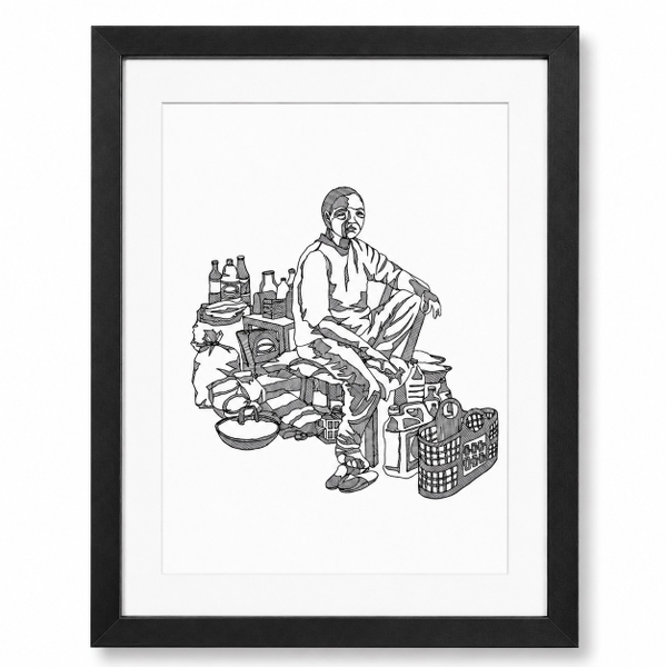 LINE STUDY STUDIO - 'Woman in Market B&W' Framed Art Print