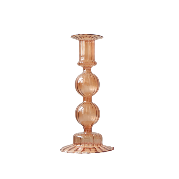 Short Glass Candle Holder In Brown
