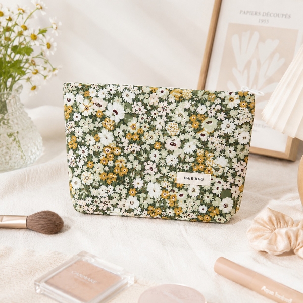 Make Up Purse - Tiny Flower in Green