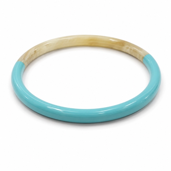 AZIET -  Buffalo Horn & Lacquer Round Bracelet in Baby Blue