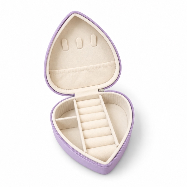Heart Jewelry Box in Lilac Satin With Crystal Stud