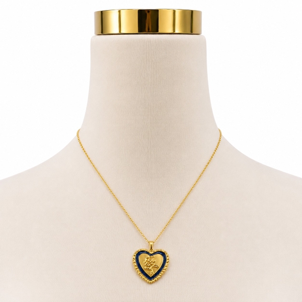 ROUGE - 18K Gold Plated Necklace With Navy Heart Pendant