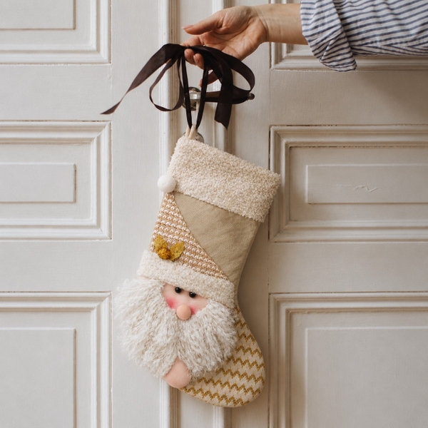 CHRISTMAS - Large Wool Stocking in Gold Santa