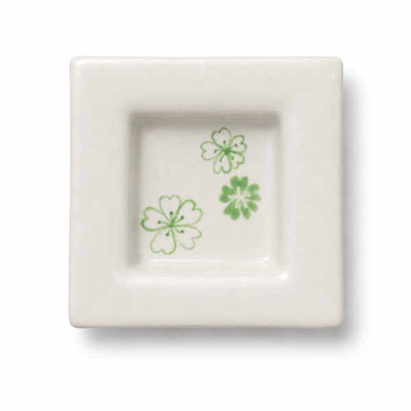 BAT TRANG - Ceramic Square Sauce Bowl in Green Floral