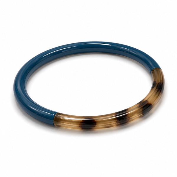 AZIET - Buffalo Horn & Lacquer Round Bracelet in Ocean Blue & Leopard