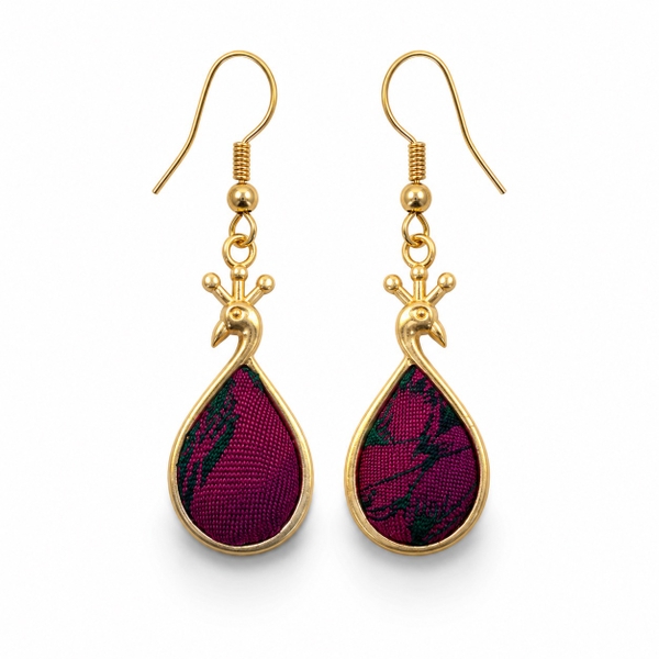MỘC SAN - 16K Gold Plated & Silk Earrings in Magenta Swan