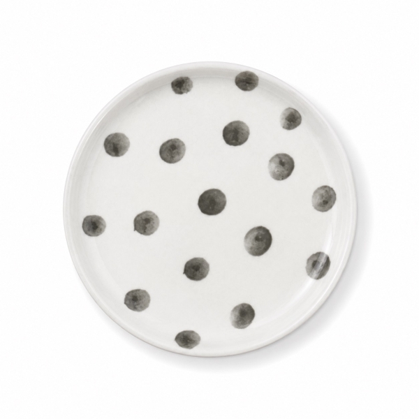 BAT TRANG -  Ceramic Mini Round Plate In Black Polka Dots