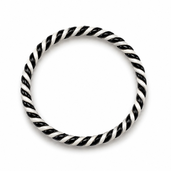 AZIET -  Buffalo Horn & Lacquer Twisted Round Bracelet in Black & White