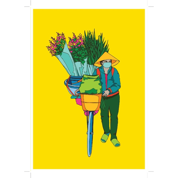FRAMED 'Flower Seller Colored' Print by Line Study Studio