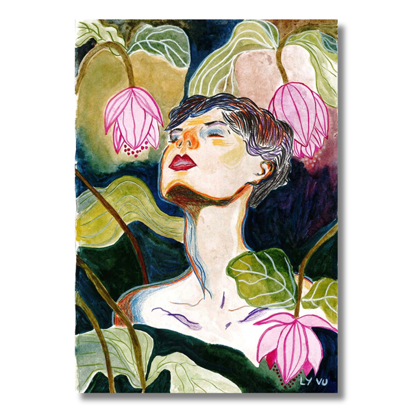 LY VU - 'Woman With Lotus Flower' Art Print