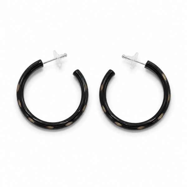 AZIET -  Buffalo Horn & Lacquer Circle Hoop Earrings in Black With Polka Dot