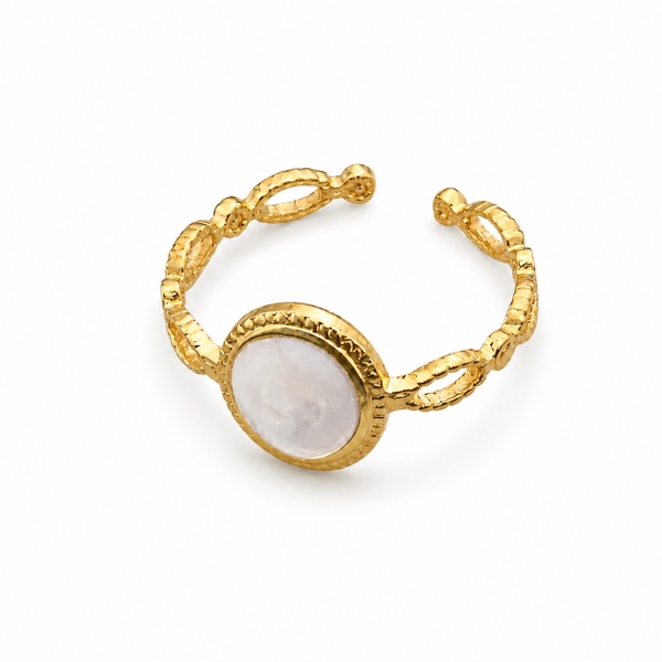 MIALIE - 18K Gold Plated Chain Ring With Round Mother Of Pearl