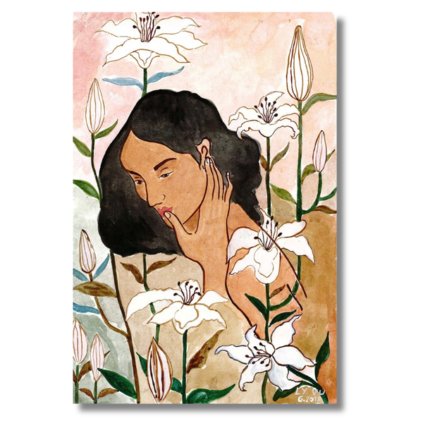 LY VU - 'Woman With Lily Flower' Art Print