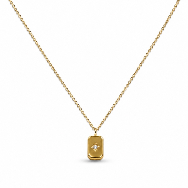 MIALIE - 18K Gold Plated Necklace With Rectangular & Sun Pendant