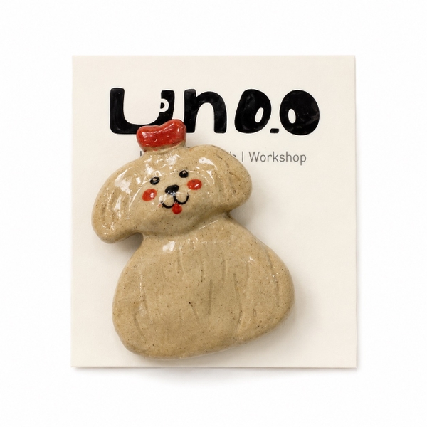 LINDO CRAFTS - Dog With Bow Ceramic Magnet
