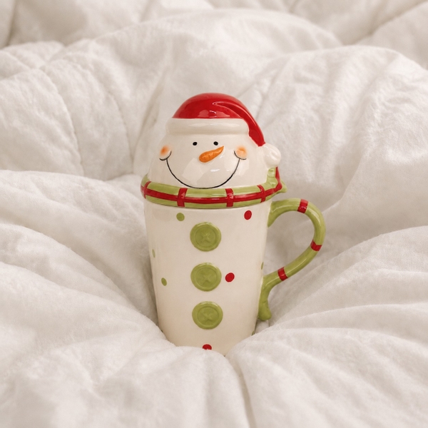 CHRISTMAS - Ceramic Tall Mug With Lid in Snowman