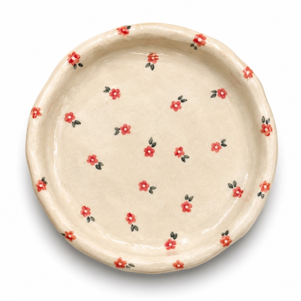 LINDO CRAFTS - Ceramic Plate With Tiny Red Flower