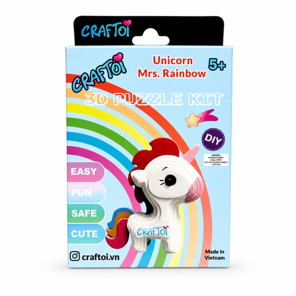 CRAFTOI - ‘Unicorn Mrs. Rainbow’ 3D Puzzle Kit