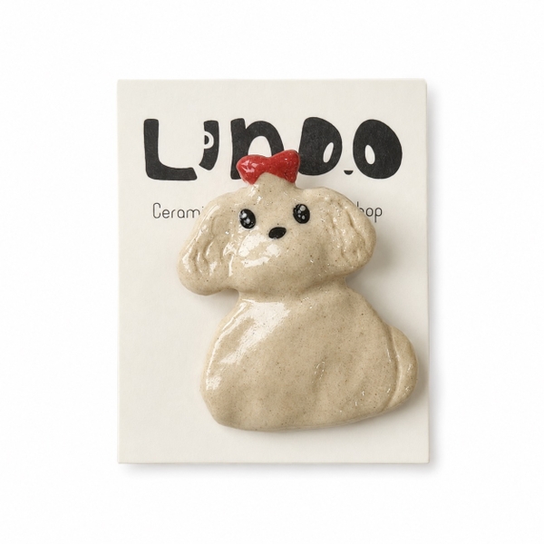 LINDO CRAFTS - Dog With Bow Ceramic Pin