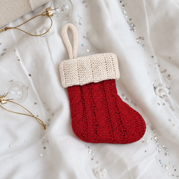 CHRISTMAS - Macrame Ornament in Red Stocking