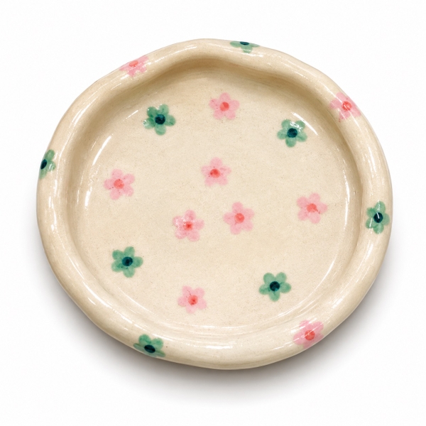 LINDO CRAFTS - Ceramic Plate With Pink & Green Flower