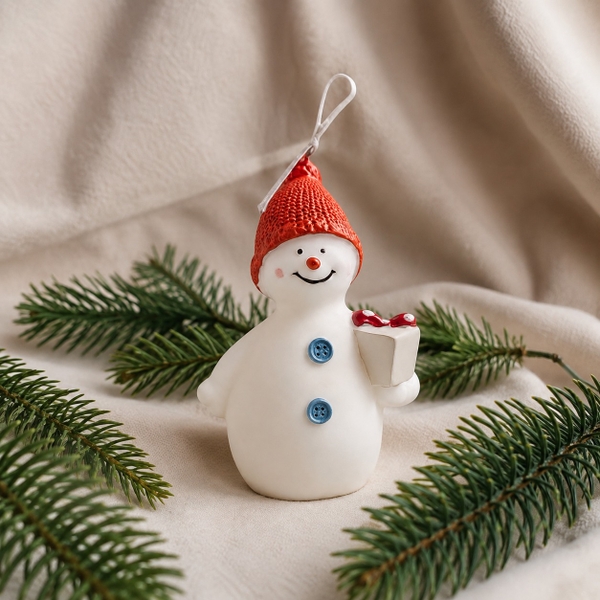 CHRISTMAS Candle - Snowman With Gift