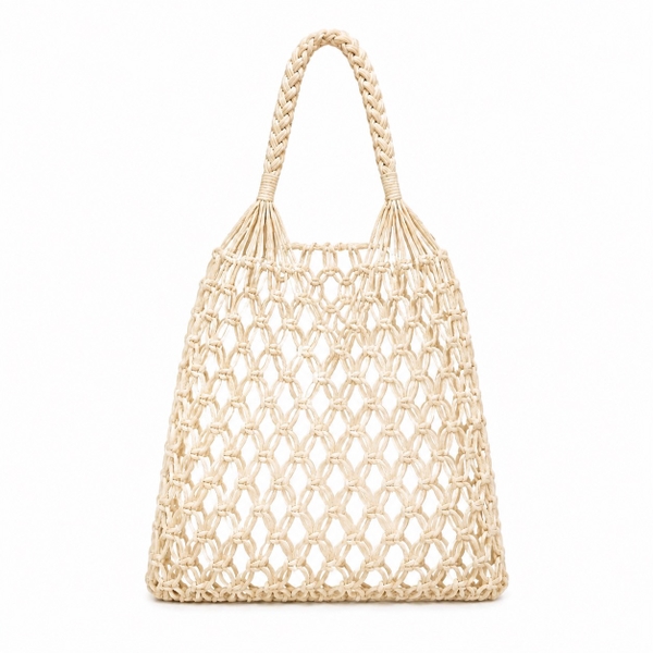 Macrame Tote Bag in Beige