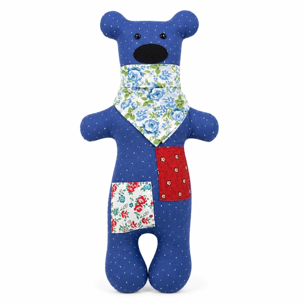 RUNG HANDMADE - Bob Bear in Navy With Blue Rose Scarf
