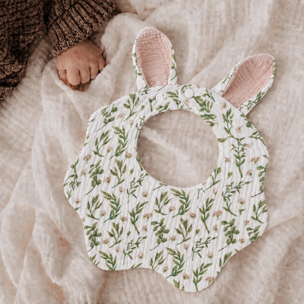 KID & BABY - Muslin Bunny Bib in Green Leaf