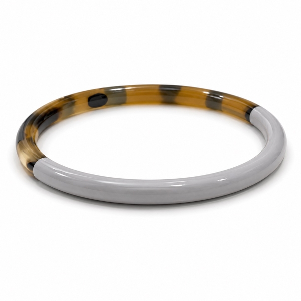 AZIET -  Buffalo Horn & Lacquer Round Bracelet in Grey & Leopard
