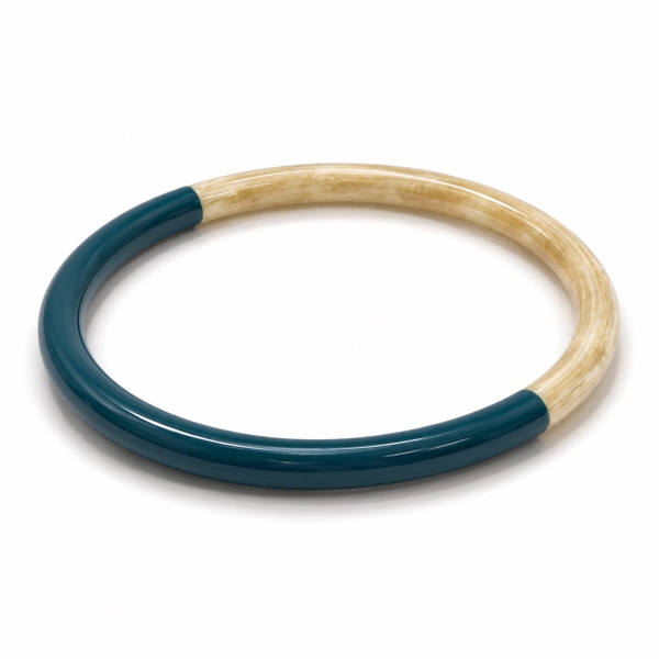 AZIET - Buffalo Horn & Lacquer Round Bracelet in Ocean Blue