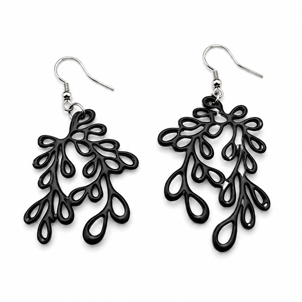 AZIET -  Buffalo Horn & Lacquer Coral Earrings in Black