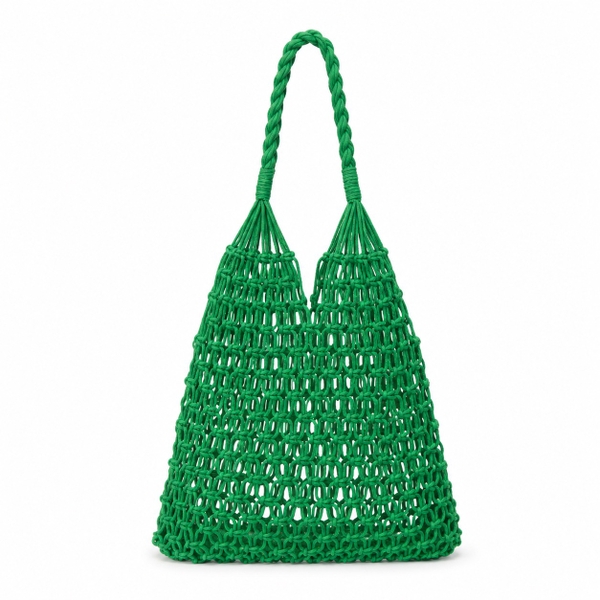 Cotton Macrame Market Tote Bag in Green