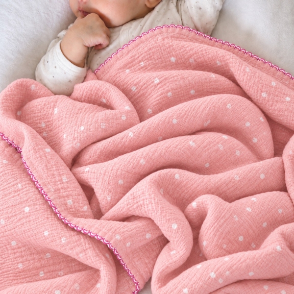 KID & BABY - Muslin Blanket in Pink Polka Dot
