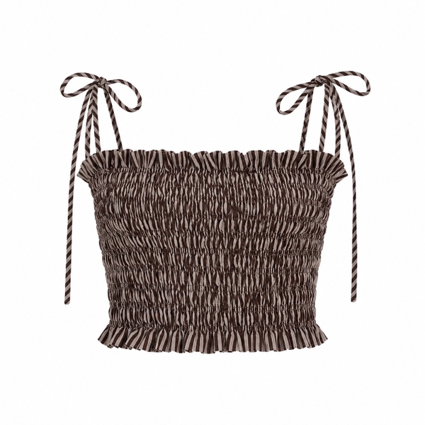 HUMANITY HANOI -  Linen Spaghetti Strap Crop Top in Stripe Brown