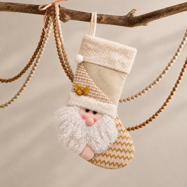 CHRISTMAS - Large Wool Stocking in Gold Santa