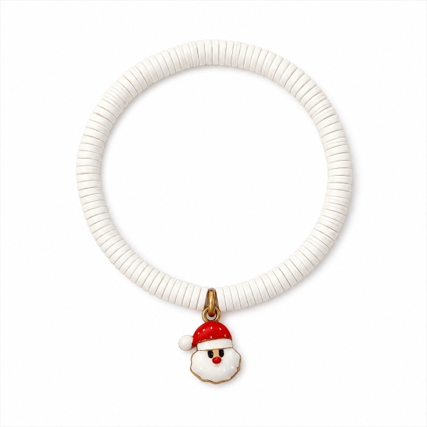 ELI & LOU - Polymer Clay Heishi Bracelet In White With Santa Charm