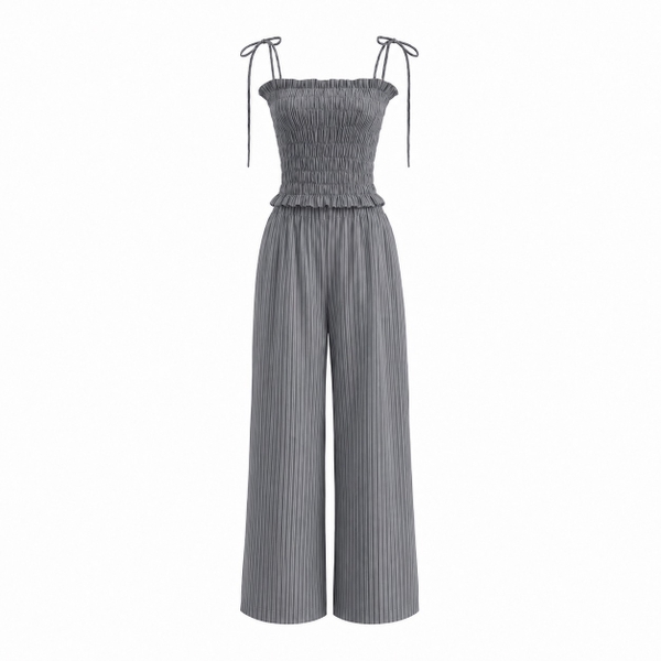 HUMANITY HANOI -  Linen Spaghetti Strap Crop Top in Stripe Grey