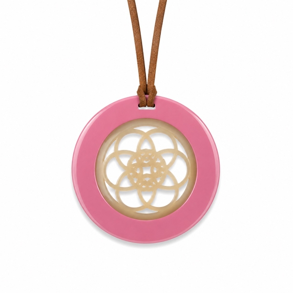 AZIET -  Buffalo Horn & Lacquer Necklace In Pink With Beige Flower Inside